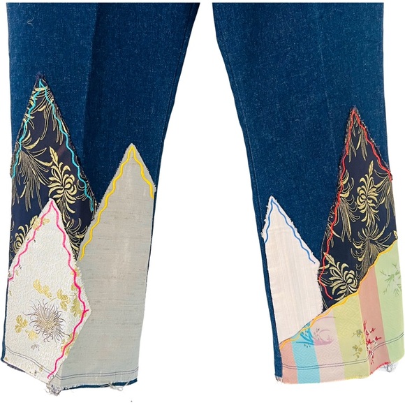 SOOKIE VINTAGE Flare Patchwork Leg Jeans in Blue Size Medium - Picture 3 of 9